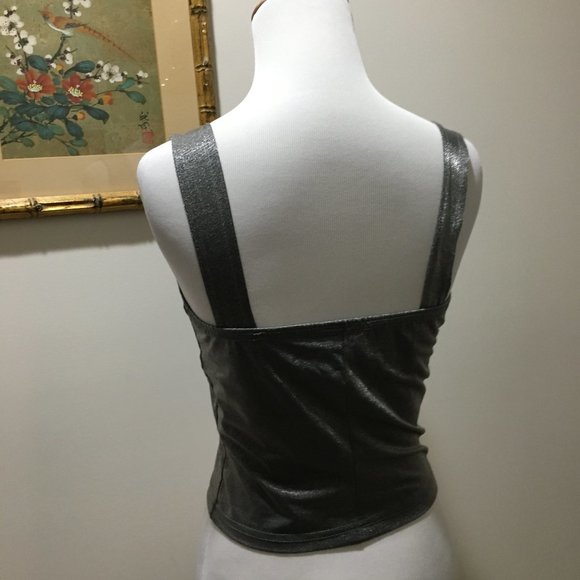 ⭐️ Vintage 90s Wild Fire Silver Metallic Crop Top - Picture 3 of 8
